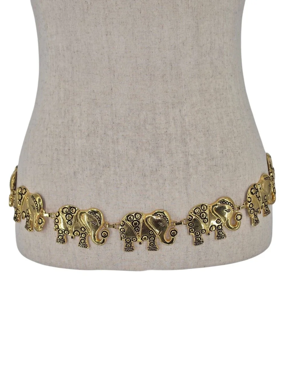 Vintage 1998 Elephant Chain Belt OS Gold Black Enamel Statement